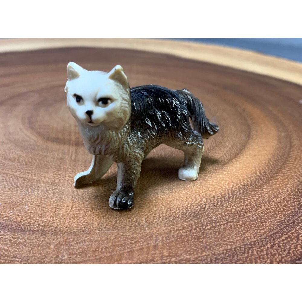 Vintage Miniature Hard Plastic Black & White Cat Figurine Collectible Decor